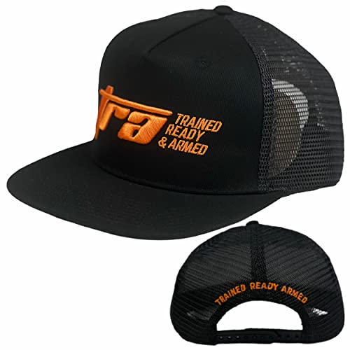 Trained Ready Armed Black Trucker Hat for Men & Women – Mesh Snapback Hat with Embroidered Logo, Comfortable Fit Baseball Cap (One Size) - Trained Ready Armed Apparel