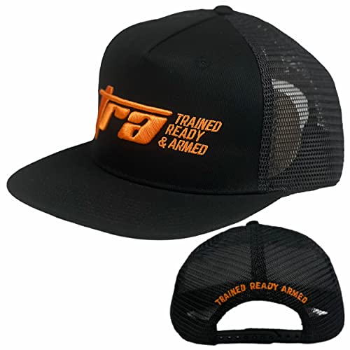 Trained Ready Armed Black Trucker Hat for Men & Women – Mesh Snapback Hat with Embroidered Logo, Comfortable Fit Baseball Cap (One Size) - Trained Ready Armed Apparel