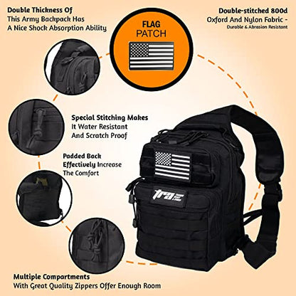 Trained Ready Armed Tactical Sling Bag for men - Comfortable Molle backpack for men (BLACK) - Trained Ready Armed Apparel