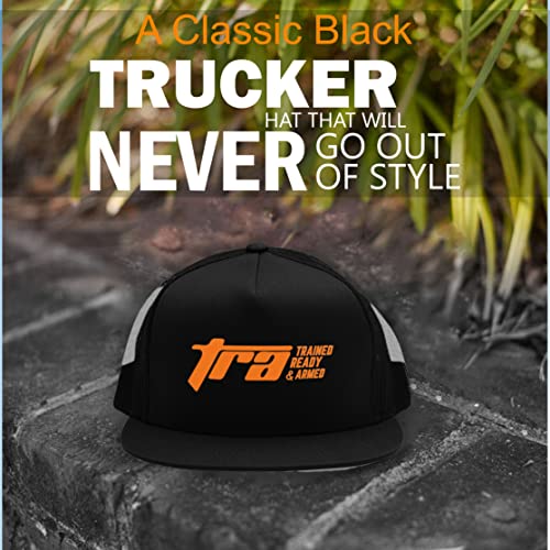 Trained Ready Armed Black Trucker Hat for Men & Women – Mesh Snapback Hat with Embroidered Logo, Comfortable Fit Baseball Cap (One Size) - Trained Ready Armed Apparel