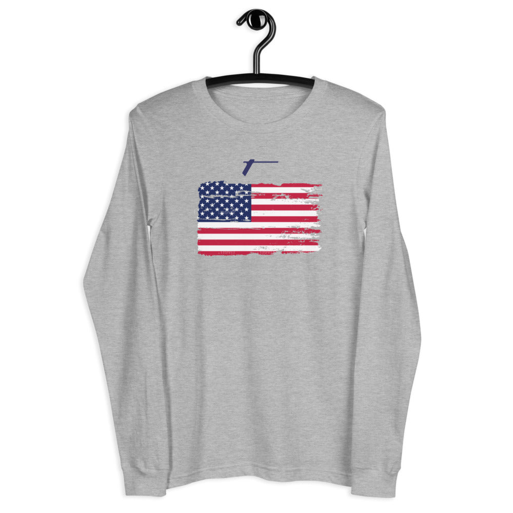 TRA "Distressed Flag" Men’s Long Sleeve Tee - Trained Ready Armed Apparel