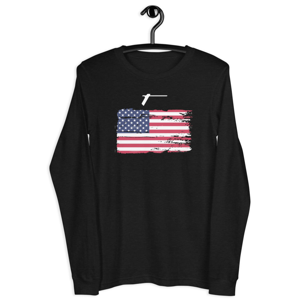 TRA "Distressed Flag" Men’s Long Sleeve Tee - Trained Ready Armed Apparel