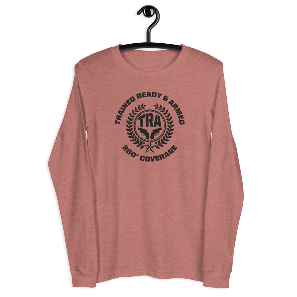 TRA Wreath with Revolvers Men’s Long Sleeve Tee - Trained Ready Armed Apparel