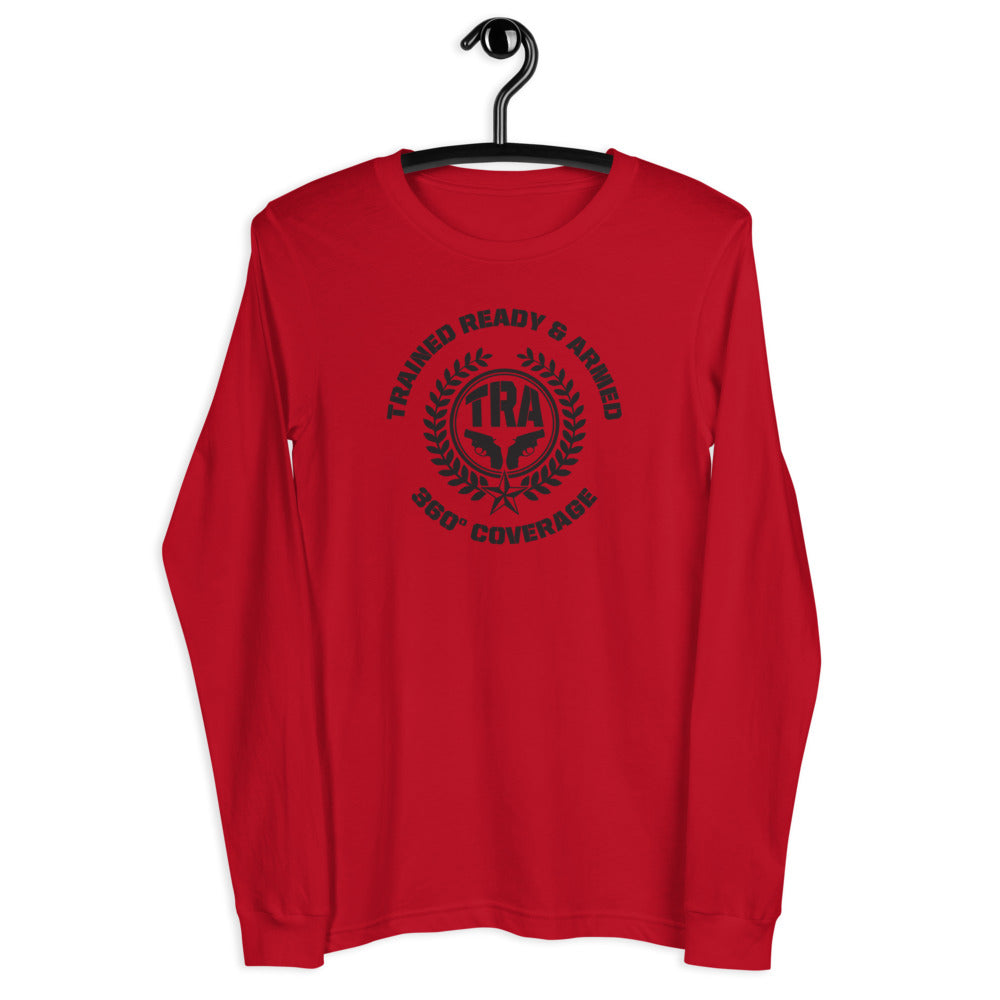 TRA Wreath with Revolvers Men’s Long Sleeve Tee - Trained Ready Armed Apparel